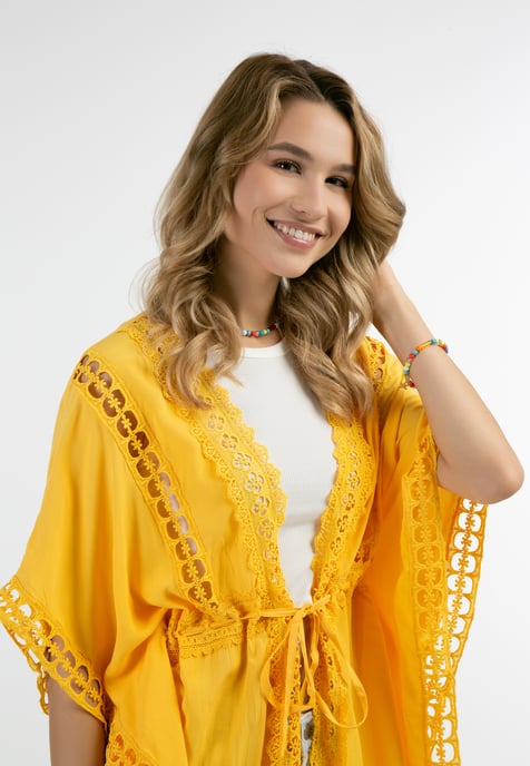 IZIA Kimono mit Lochspitze Damen gelb - Image 5
