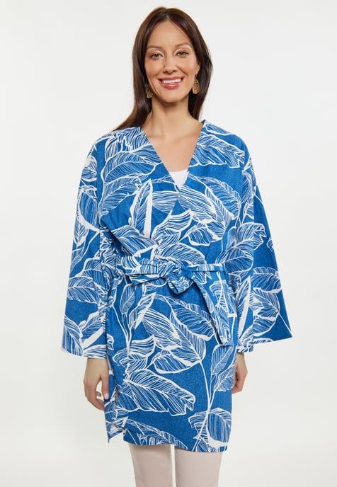 usha Kimono Damen Blau Wollweiss - Image 3