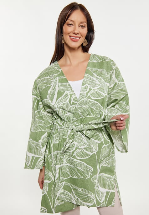 usha Kimono Damen Grün Wollweiss - Image 3