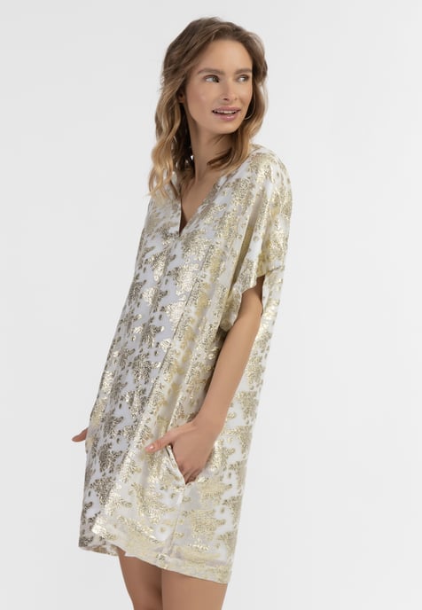 IZIA Tunika Damen Wollweiss mit Goldenen Blumen - Image 3