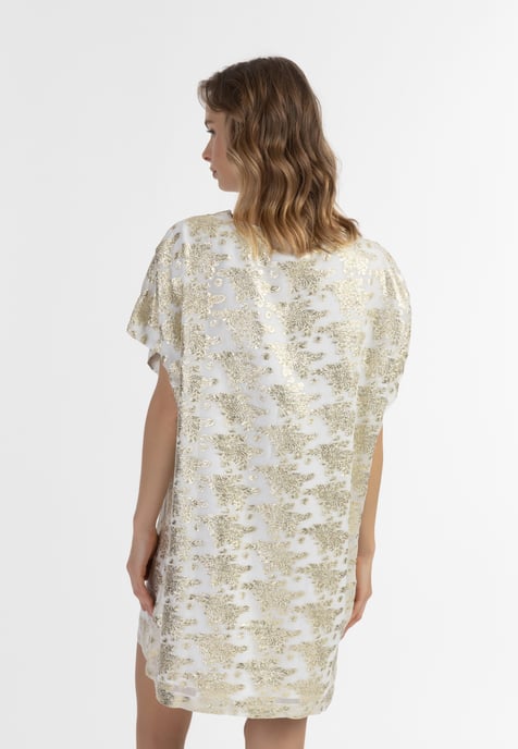 IZIA Tunika Damen Wollweiss mit Goldenen Blumen - Image 4