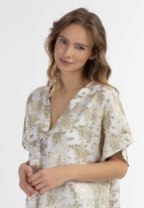 IZIA Tunika Damen Wollweiss mit Goldenen Blumen - Image 5