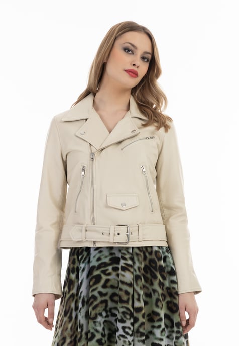Faina Lederjacke Damen Wollweiß - Image 3