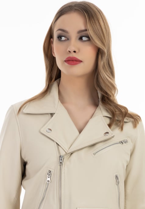 Faina Lederjacke Damen Wollweiß - Image 5