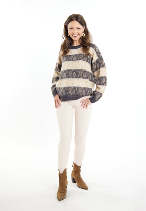 usha Strickpullover Damen Anthrazit Beige Mehrfarbig - Image 2