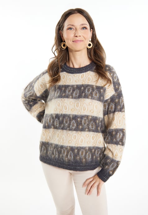 usha Strickpullover Damen Anthrazit Beige Mehrfarbig - Image 3