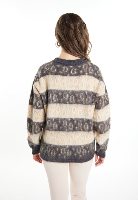usha Strickpullover Damen Anthrazit Beige Mehrfarbig - Image 4