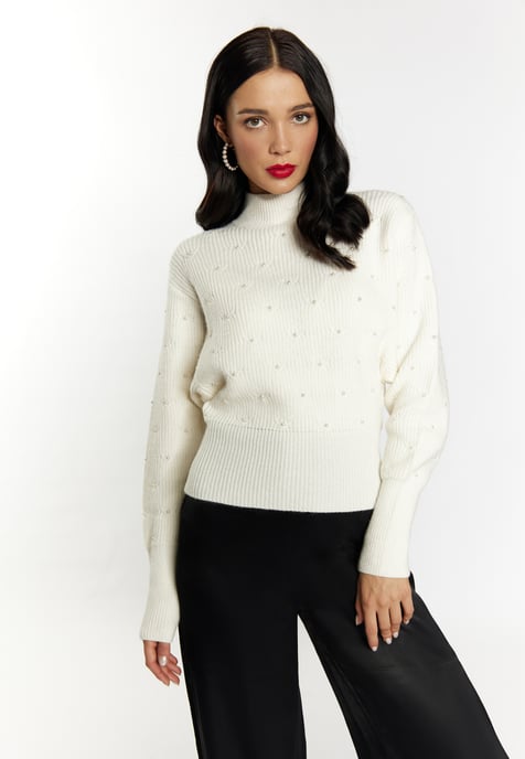 Faina Strickpullover mit Perlen Damen Wollweiß - Image 3