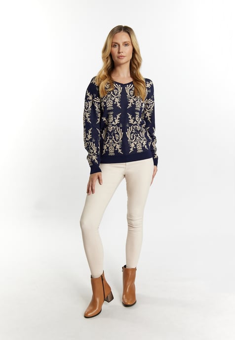 usha Strickpullover Damen Marine Creme - Image 2