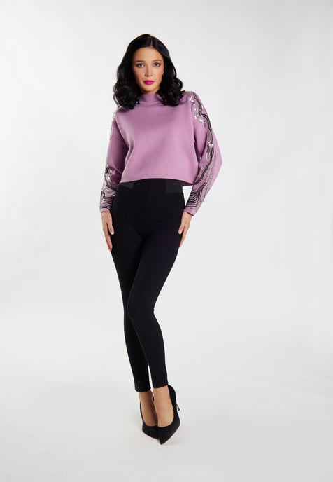 Faina Strickpullover mit Pailletten Damen Mauve - Image 2