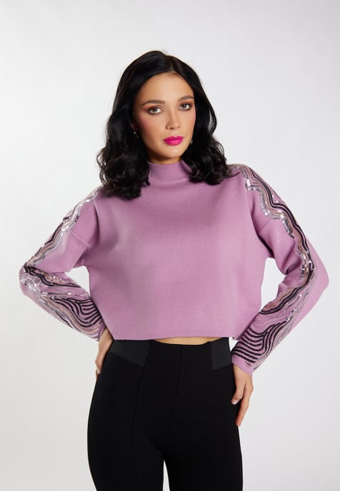 Faina Strickpullover mit Pailletten Damen Mauve - Image 3
