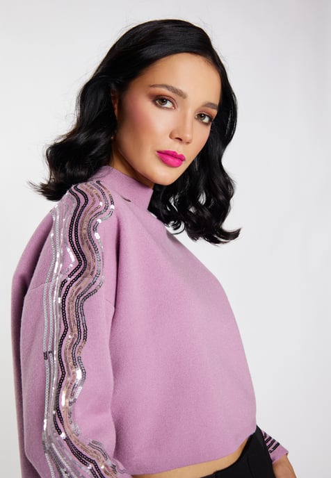 Faina Strickpullover mit Pailletten Damen Mauve - Image 5