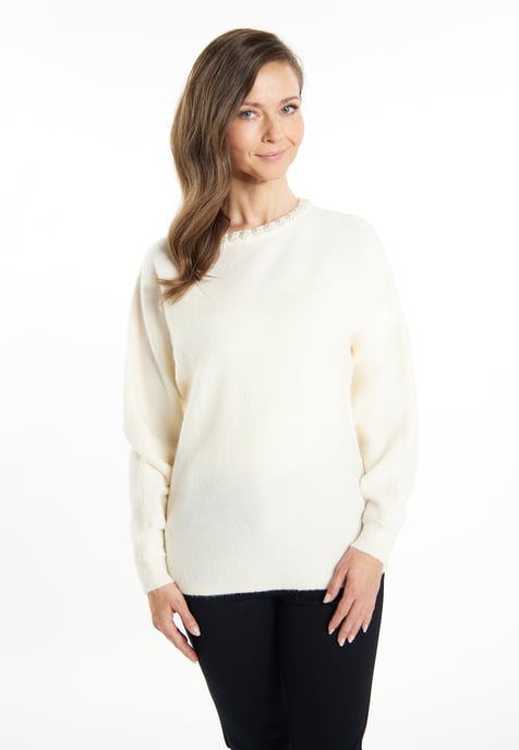 usha Pullover mit Perlen Damen Wollweiß - Image 3