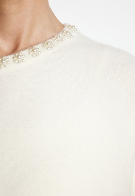 usha Pullover mit Perlen Damen Wollweiß - Image 5