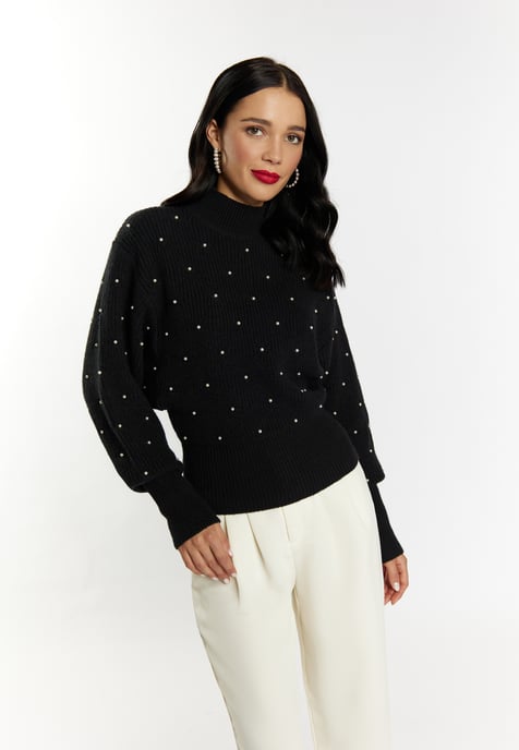 Faina Strickpullover mit Perlen Damen schwarz - Image 3
