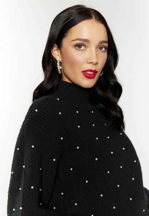 Faina Strickpullover mit Perlen Damen schwarz - Image 5