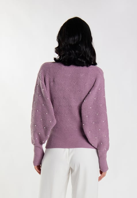 Faina Strickpullover mit Perlen Damen Mauve - Image 4