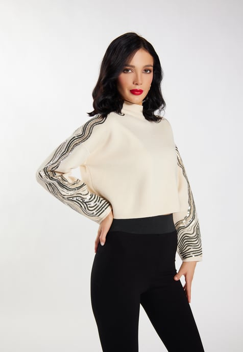 Faina Strickpullover mit Pailletten - Wollweiß - Image 3