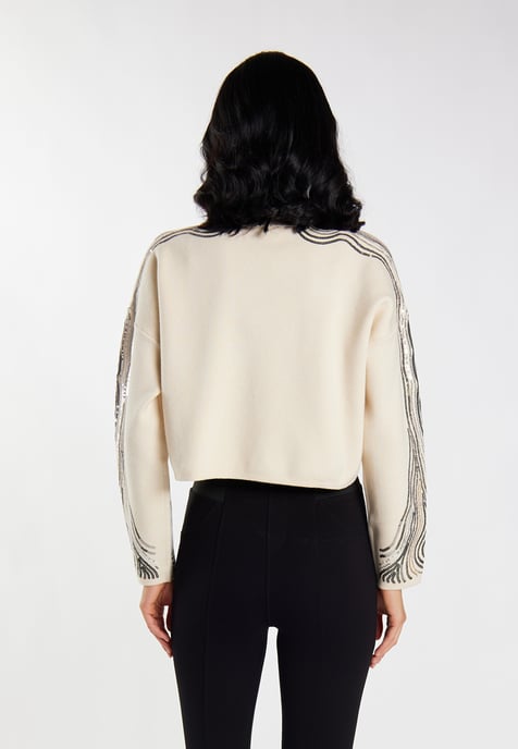 Faina Strickpullover mit Pailletten - Wollweiß - Image 4