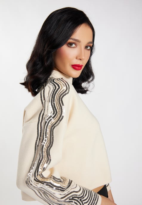 Faina Strickpullover mit Pailletten - Wollweiß - Image 5