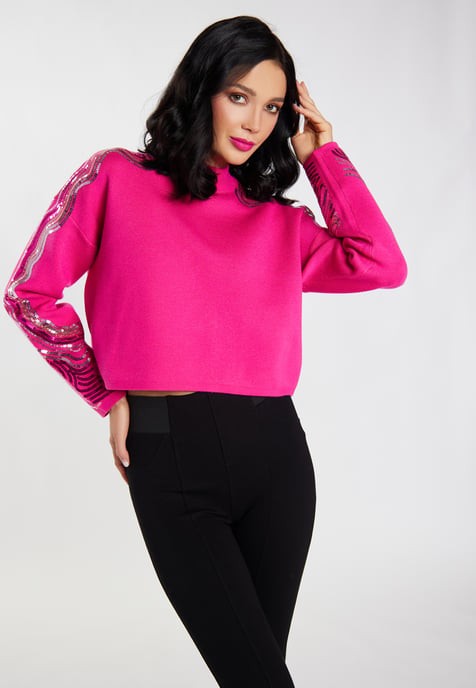 Faina Strickpullover mit Pailletten Damen Rosa - Image 3