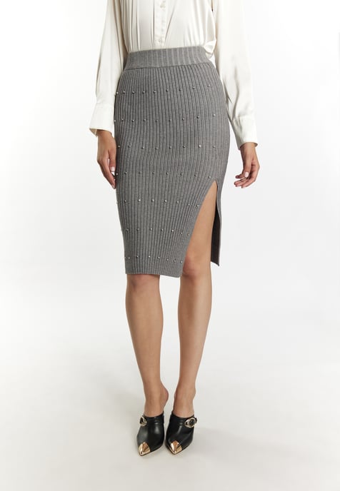 Faina Strickrock mit Strass-Steinen Damen grau melange - Image 3
