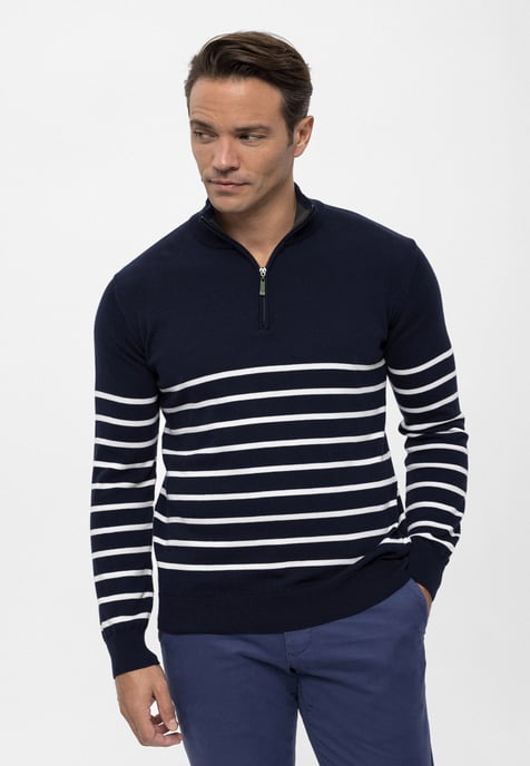 Pullover Gestreifter Pullover Mit Halbem Reißverschluss - Image 1