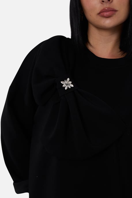 Schwarzes Pullover-Top mit kontrastierender Schleife in Übergröße - Image 2