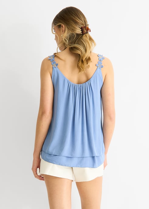 Übergroßes Top aus Denim mit geblümten Trägern - Image 4