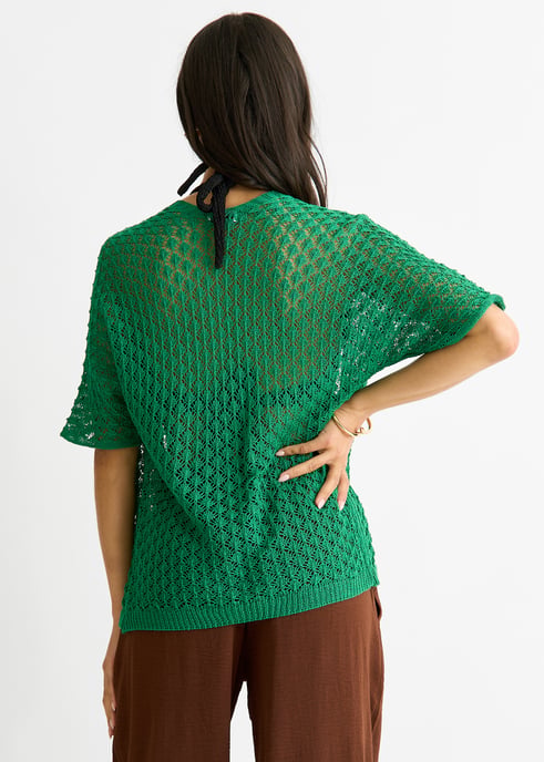 Gini London Cardigan im Häkelstil, offen von Kante zu Kante - Grün - Image 4