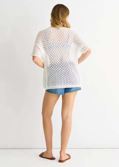 Weißer Häkelcardigan von Kante zu Kante - Image 4