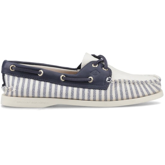 Sperry Authentisch Original Textile Damen Weiß/Navy Standard Bootsschuhe - Image 6