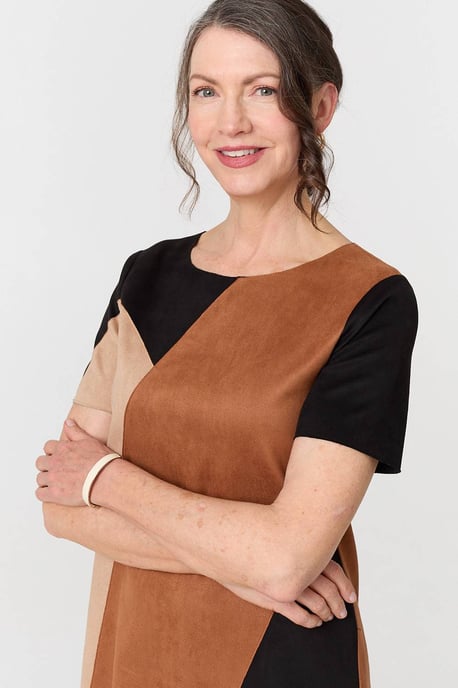 Beige Colour Block Short Sleeve Mini Dress - Image 2