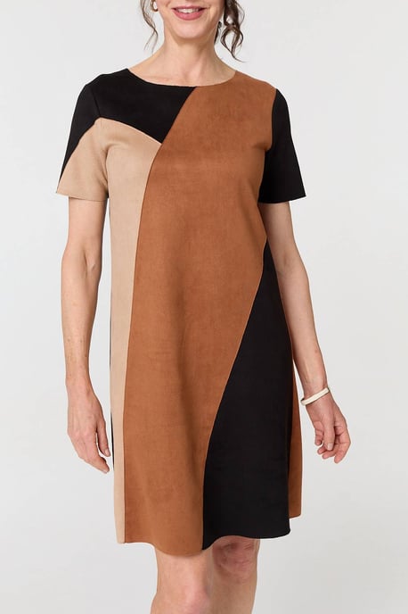 Beige Colour Block Short Sleeve Mini Dress - Image 5