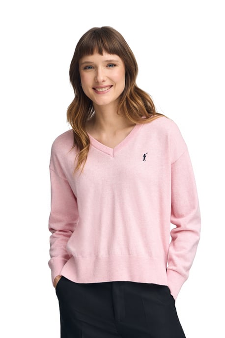 Pullover rosa meliert aus Wollgemisch mit V-Ausschnitt mit gesticktem Rigby Go-Logo - Image 2