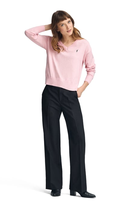 Pullover rosa meliert aus Wollgemisch mit V-Ausschnitt mit gesticktem Rigby Go-Logo - Image 3