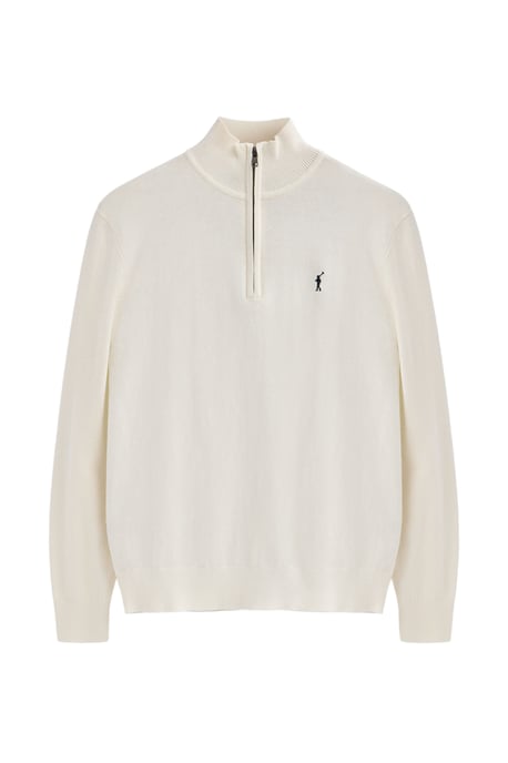 Pullover ecru aus Wollgemisch mit halbem Reißverschluss und gesticktem Rigby Go-Logo - Image 1