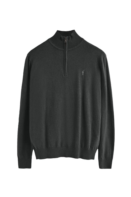 Pullover dunkelgrau meliert aus Wollgemisch mit halbem Reißverschluss und gesticktem Rigby Go-Logo - Image 1