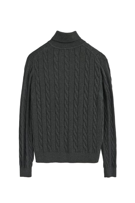Rollkragenpullover dunkelgrau meliert aus Wollgemisch mit gestricktem Zopfmuster und gesticktem Rigby Go-Logo - Image 2