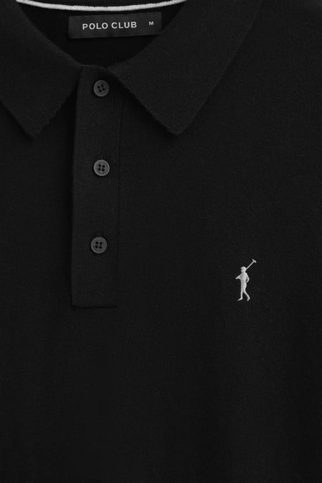 Pullover schwarz mit Polokragen aus Wollgemisch mit gesticktem Rigby Go-Logo - Image 3