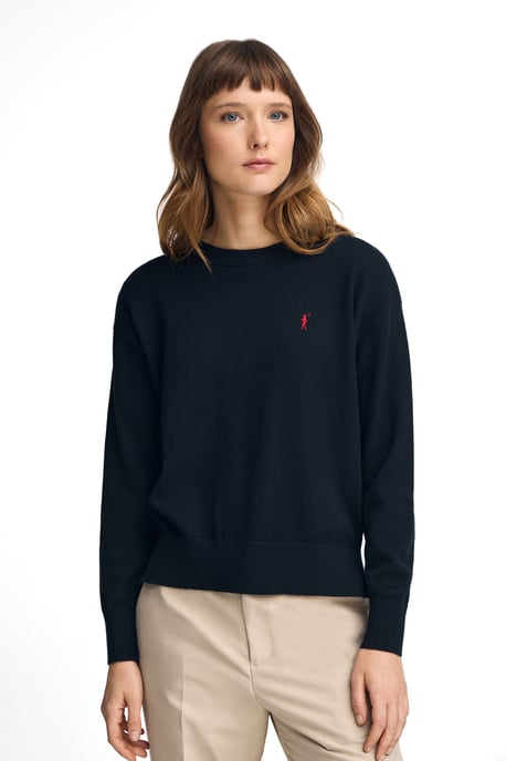 Pullover marineblau mit Rundhalskragen aus Wollgemisch mit gesticktem Rigby Go-Logo - Image 2