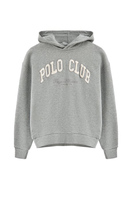 Sweatshirt grau meliert mit Kapuze und Logo Established 2012 Polo Club - Image 1