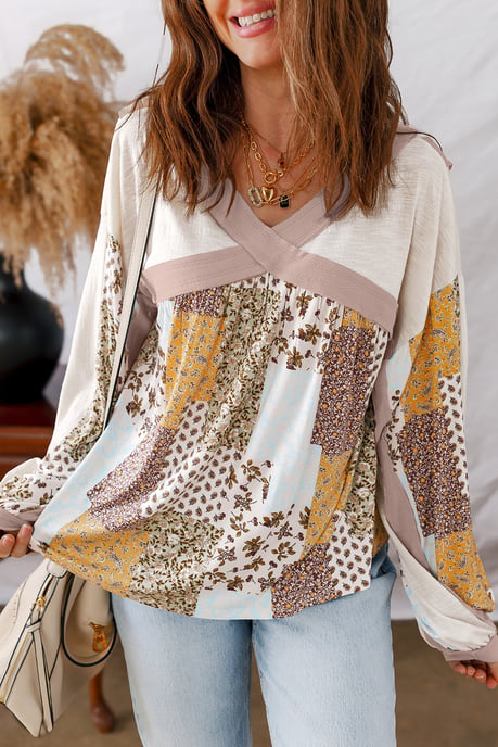 Blumen-Patchwork Langarmtop - Image 3