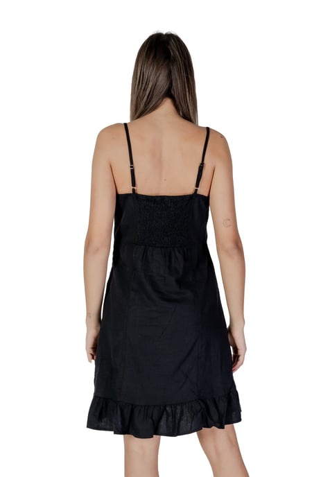 Schwarzes Mini-Kleid Ärmellos Rechteckiger Ausschnitt Rüschendetails - Image 2