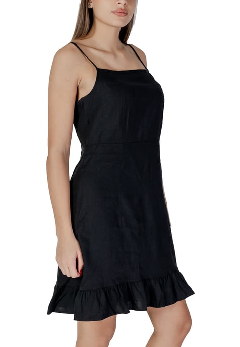 Schwarzes Mini-Kleid Ärmellos Rechteckiger Ausschnitt Rüschendetails - Image 3
