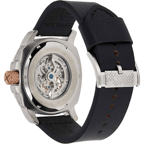 Fossil Machine ME3082 Automatik-Skelett-Herrenarmbanduhr — 50 mm schwarzes Leder - Image 2