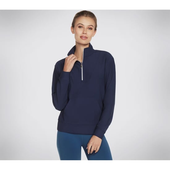 Skechers Performance GoLuxe Rib 1/4 Zip Polyester Damen Pullover Blau - Image 2