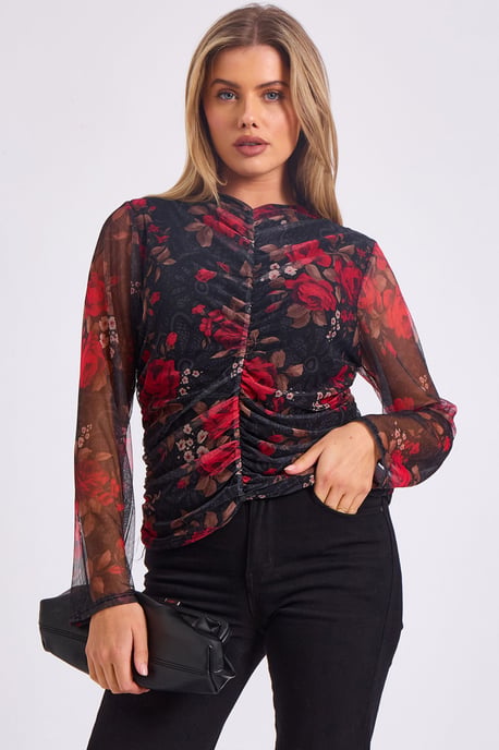 Bedrucktes Mesh-Top mit geraffter Front - Image 1