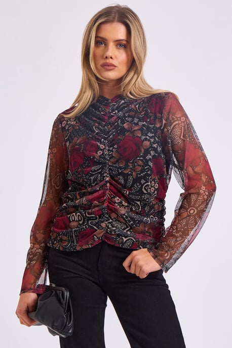 Bedrucktes Mesh-Top mit geraffter Front - Image 2