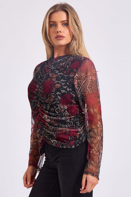 Bedrucktes Mesh-Top mit geraffter Front - Image 3
